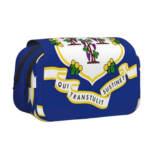 lootpe Connecticut Federmäppchen mit Staatsflaggen-Druck, großes Fassungsvermögen, Markertasche, Schreibwaren-Organizer-Tasche, tragbare Büro-Stifttasche von Lootpe