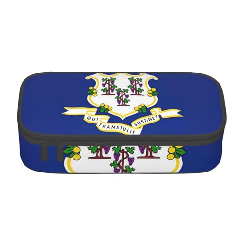 lootpe Connecticut Stifteetui mit Staatsflaggen-Druck, großes Fassungsvermögen, Bürobedarf-Organizer, tragbare Stifttasche für Büro von Lootpe