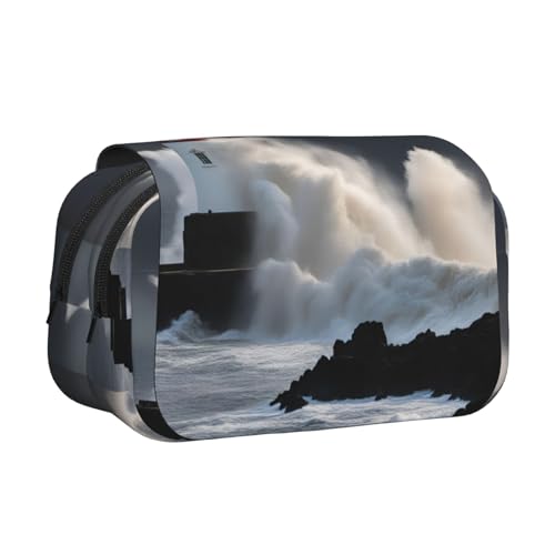 lootpe Federmäppchen, Motiv: Leuchtturm im Sturm, großes Fassungsvermögen, Markertasche, Schreibwaren-Organizer-Tasche, tragbare Büro-Stifttasche von lootpe