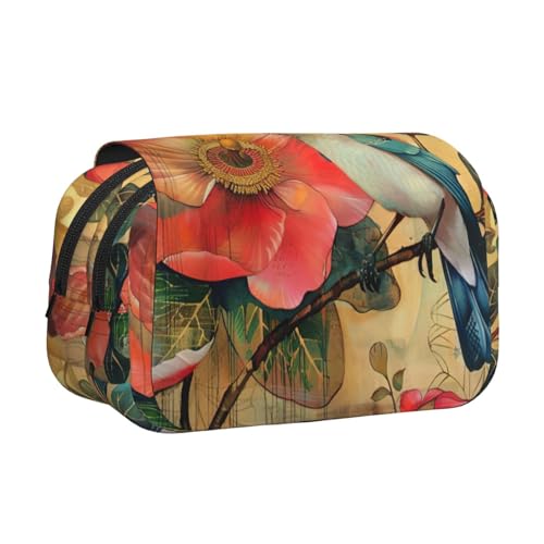 lootpe Federmäppchen mit Blumen- und Vogeldruck, großes Fassungsvermögen, Markertasche, Schreibwaren-Organizer-Tasche, tragbare Büro-Stifttasche von Lootpe