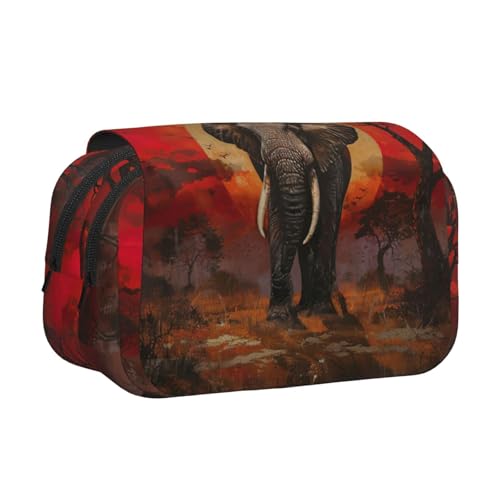 lootpe Federmäppchen mit Elefanten-Sonnenuntergang-Druck, großes Fassungsvermögen, Marker-Tasche, Schreibwaren-Organizer-Tasche, tragbare Büro-Stifttasche von lootpe