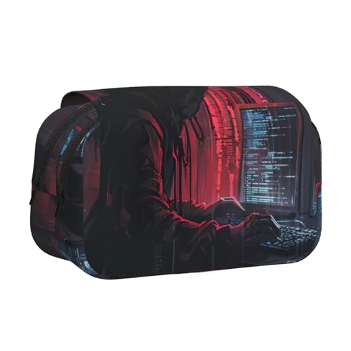 lootpe Federmäppchen mit Hacker-Angriffs-Aufdruck, großes Fassungsvermögen, Markertasche, Schreibwaren-Organizer-Tasche, tragbare Büro-Stifttasche von Lootpe