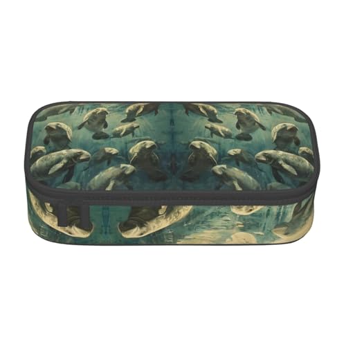 lootpe Federmäppchen mit Seekuh und Tierdruck, großes Fassungsvermögen, Bürobedarf-Organizer, tragbare Stifttasche für Büro von Lootpe