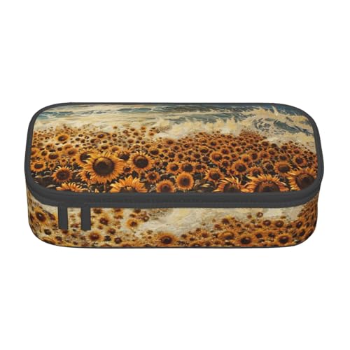 lootpe Federmäppchen mit Sonnenblumen-Motiv, großes Fassungsvermögen, Bürobedarf-Organizer, tragbare Stifttasche für Büro von Lootpe