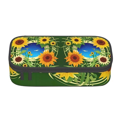 lootpe Federmäppchen mit Sonnenblumenmuster, großes Fassungsvermögen, Bürobedarf-Organizer, tragbare Stifttasche für Büro von Lootpe