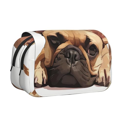 lootpe Federmäppchen mit Tiermotiv, französische Bulldogge, großes Fassungsvermögen, Markertasche, Schreibwaren-Organizer-Tasche, tragbare Büro-Stifttasche von lootpe