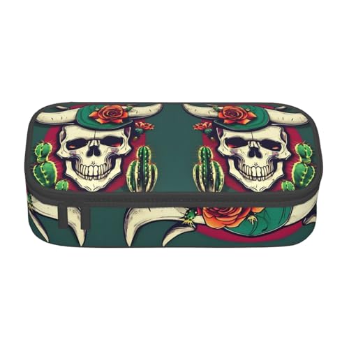 lootpe Federmäppchen mit Totenkopf und niedlichem Kaktus-Druck, großes Fassungsvermögen, Büro-Schreibwaren-Organizer, tragbare Stifttasche für Büro von Lootpe