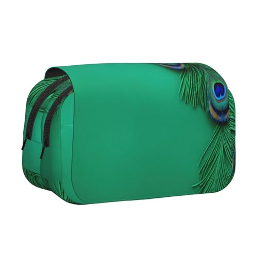 lootpe Federmäppchen mit grünem Pfauenfeder-Druck, großes Fassungsvermögen, Markertasche, Schreibwaren-Organizer-Tasche, tragbare Büro-Stifttasche von Lootpe