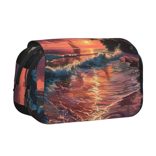 lootpe Federmäppchen mit tropischem Sonnenuntergang-Druck, großes Fassungsvermögen, Markertasche, Schreibwaren-Organizer-Tasche, tragbare Büro-Stifttasche von lootpe