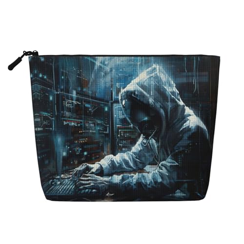 lootpe Hacker Attack Print Reise Make-up Tasche Große Kapazität Kosmetiktaschen für Frauen Tragbare Kosmetiktasche Kulturbeutel von Lootpe