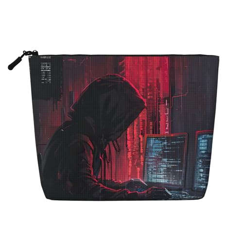 lootpe Hacker Attack Print Reise Make-up Tasche Große Kapazität Kosmetiktaschen für Frauen Tragbare Kosmetiktasche Kulturbeutel von Lootpe