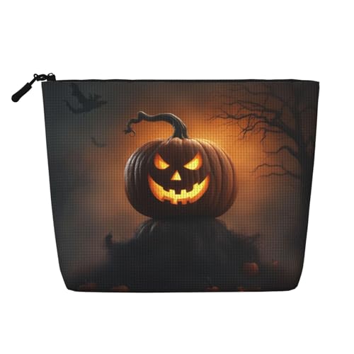 lootpe Halloween Ghost Pumpkin 1 Print Reise Make-up Tasche Große Kapazität Kosmetiktaschen für Frauen Tragbare Kosmetiktasche Kulturbeutel von Lootpe