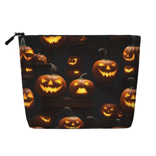 lootpe Halloween Kürbis 1 Druck Reise Make-up Tasche Große Kapazität Kosmetiktasche für Frauen Tragbare Kosmetiktasche Kulturbeutel von Lootpe