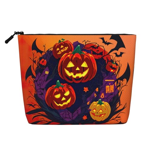 lootpe Halloween-Kürbis-Druck, Reise-Make-up-Tasche, große Kapazität, Kosmetiktasche für Damen, tragbare Kosmetiktasche, Kulturbeutel von Lootpe
