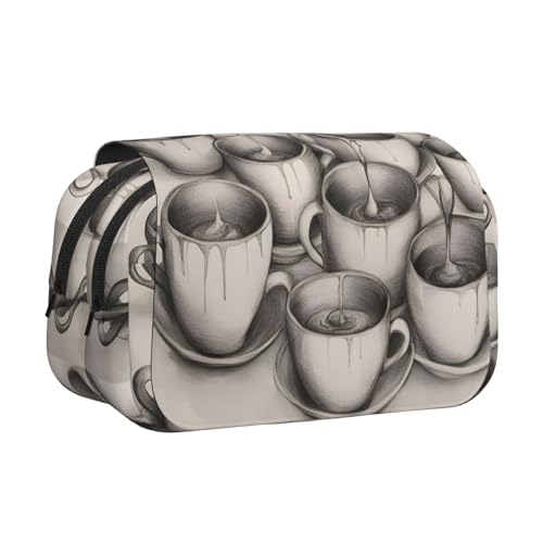 lootpe Handgezeichnete Teekannen und Tassen, großes Fassungsvermögen, Federmäppchen, Markertasche, Schreibwaren-Organizer-Tasche, tragbare Büro-Stifttasche von lootpe