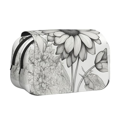 lootpe Handgezeichnetes Federmäppchen mit Blumenmotiv, großes Fassungsvermögen, Markertasche, Schreibwaren-Organizer-Tasche, tragbare Büro-Stifttasche von lootpe