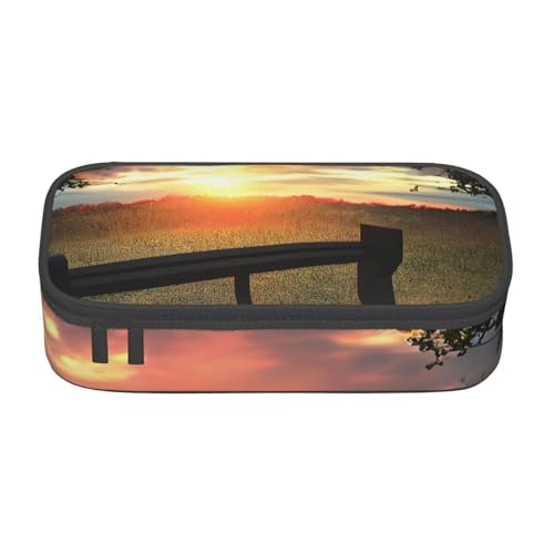 lootpe Lonely Bench Federmäppchen mit Sonnenuntergang-Druck, großes Fassungsvermögen, Bürobedarf-Organizer, tragbare Stifttasche für Büro von Lootpe