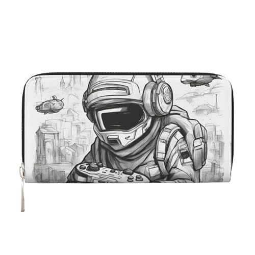 lootpe Monochrome Skizzen-Stil Gaming Print Damen Geldbörse Damen Kreditkartenhalter Handy Geldbörse Geldbörsen Lange Clutch Handtasche von Lootpe