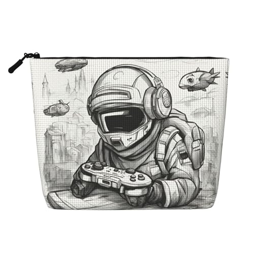 lootpe Monochrome Skizzen-Stil Gaming Print Reise Make-up Tasche Große Kapazität Kosmetiktasche für Frauen Tragbare Kosmetiktasche Kulturbeutel von Lootpe