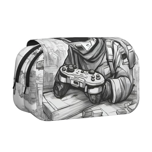 lootpe Monochromes Federmäppchen im Skizzen-Stil, Gaming-Druck, großes Fassungsvermögen, Marker-Tasche, Schreibwaren-Organizer-Tasche, tragbare Büro-Stifttasche von Lootpe