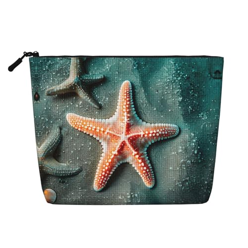 lootpe Muscheln Seestern Druck Reise Make-up Tasche Große Kapazität Kosmetiktasche für Frauen Tragbare Kosmetiktasche Kulturbeutel von Lootpe