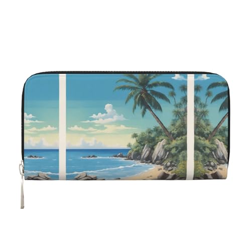 lootpe Palm Tree Rocky Shore Damen-Geldbörse, Kreditkartenhalter, Handygeldbörse, lange Clutch-Handtasche von Lootpe