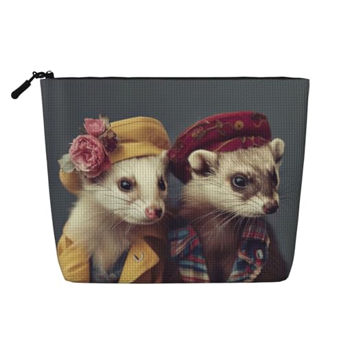 lootpe Reise-Make-up-Tasche, französisches Modell, Frettchen-Druck, große Kapazität, Kosmetiktasche für Damen, tragbare Kosmetiktasche, Kulturbeutel von Lootpe