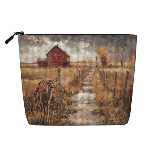 lootpe Reise-Make-up-Tasche mit Bauernhof-Motiv, große Kapazität, Kosmetiktasche für Damen, tragbare Kosmetiktasche, Kulturbeutel von Lootpe