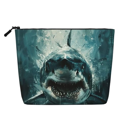 lootpe Reise-Make-up-Tasche mit Haifisch-Aufdruck, große Kapazität, Kosmetiktaschen für Frauen, tragbare Kosmetiktasche, Kulturbeutel von Lootpe