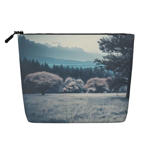 lootpe Reise-Make-up-Tasche mit Landschaftsbäumen-Druck, große Kapazität, Kosmetiktasche für Damen, tragbare Kosmetiktasche, Kulturbeutel von lootpe
