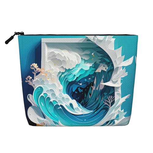 lootpe Reise-Make-up-Tasche mit Ozeanwellen-Druck, große Kapazität, Kosmetiktasche für Damen, tragbare Kosmetiktasche, Kulturbeutel von lootpe
