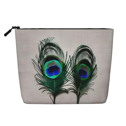 lootpe Reise-Make-up-Tasche mit Pfauenfeder-Druck, große Kapazität, Kosmetiktasche für Damen, tragbare Kosmetiktasche, Kulturbeutel von Lootpe