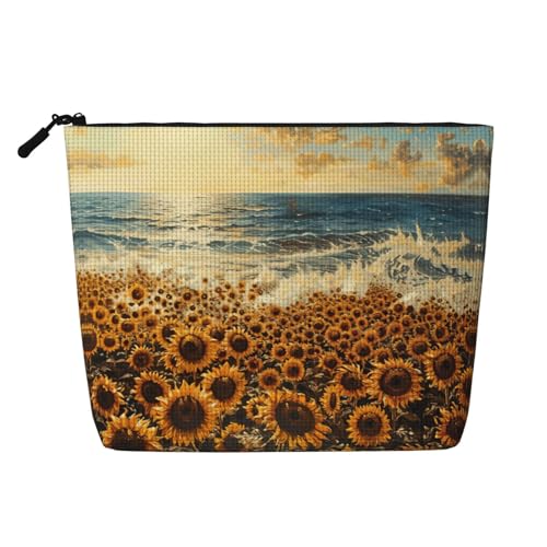 lootpe Reise-Make-up-Tasche mit Sonnenblumen-Motiv, große Kapazität, Kosmetiktasche für Damen, tragbare Kosmetiktasche, Kulturbeutel von lootpe