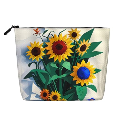 lootpe Reise-Make-up-Tasche mit Sonnenblumen-Motiv, große Kapazität, Kosmetiktasche für Damen, tragbare Kosmetiktasche, Kulturbeutel von lootpe