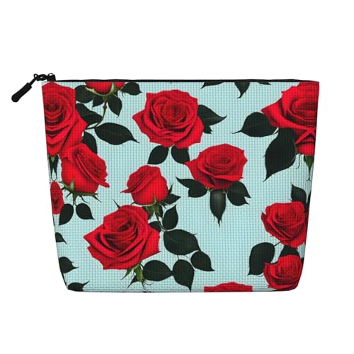 lootpe Reise-Make-up-Tasche mit rotem Rosenmuster, große Kapazität, Kosmetiktasche für Damen, tragbare Kosmetiktasche, Kulturbeutel von Lootpe