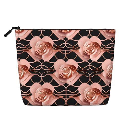 lootpe Reise-Make-up-Tasche mit rotgoldenem Muster, große Kapazität, Kosmetiktasche für Damen, tragbare Kosmetiktasche, Kulturbeutel von Lootpe