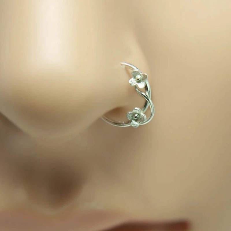 Nasenring - Nasen Hoop Nasenpiercing Helix Ohrring Tragus Knorpel Piercing Sterling Silber 8 Mm Innendurchmesser Flower von lopicNosePiercing