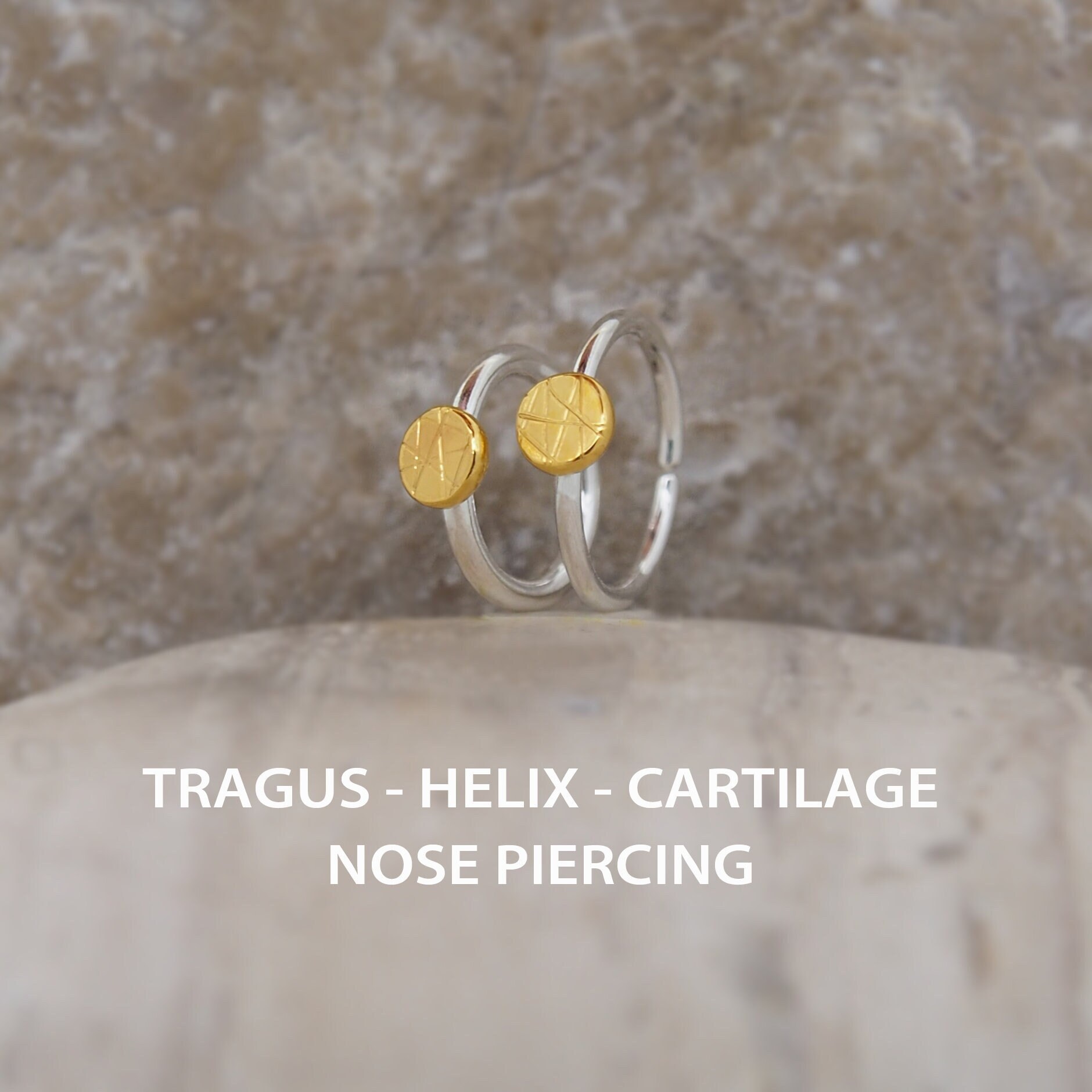Tragus Ring Silber Gold 3 Mm Scheibe, Conch Piercing - Auch Als Knorpel Hoop, Nasenpiercing von lopicNosePiercing