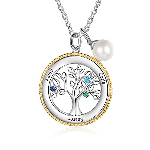 lorajewel Namenskette Silber 925 Personalisiert Lebensbaum Kette mit Namen Halskette Damen Familie Schmuck Geschenk für Muttertag Geburtstag Weihnachten (3 Namen) von lorajewel