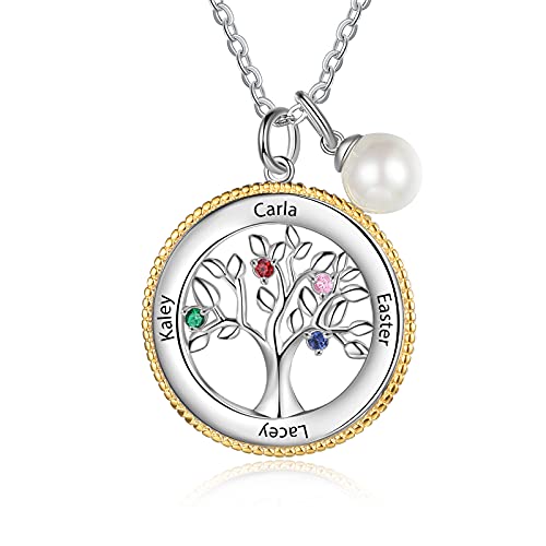 lorajewel Namenskette Silber 925 Personalisiert Lebensbaum Kette mit Namen Halskette Damen Familie Schmuck Geschenk für Muttertag Geburtstag Weihnachten (4 Namen) von lorajewel