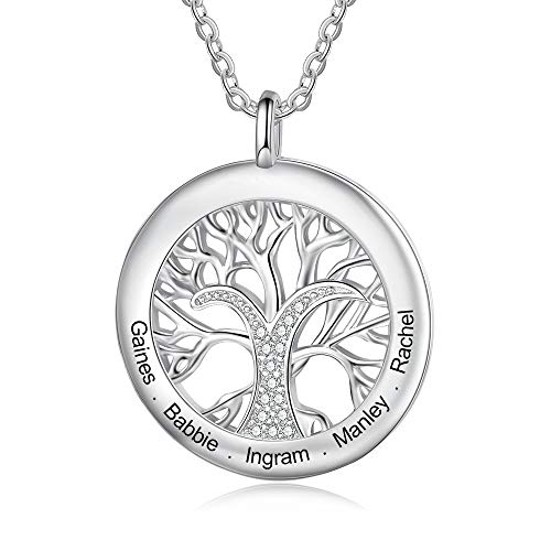 lorajewel Personalisierte Baum des Lebens Halskette Damen Lebensbaum Anhänger Gravur Namenskette mit 2-9 Geburtsstein Mutter Tochter Kette Familien Schmuck für Muttertag Geburtstag (2#) von lorajewel