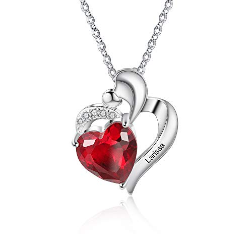 lorajewel Personalisierte Kette mit Namen Herz kette für eine Dame Geburtsstein-Anhänger Geschenk zum Muttertag Großmutter, Tochter, Ehefrau Halskette (1 stone) von lorajewel