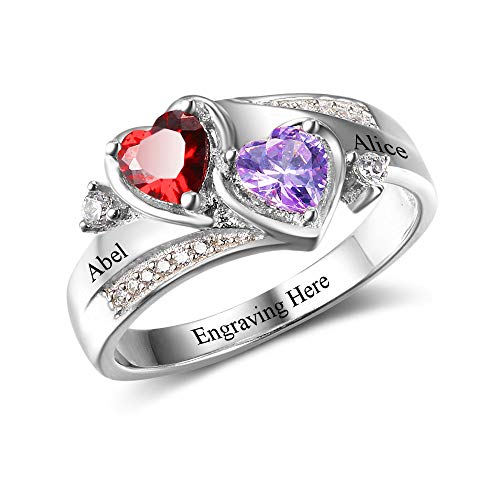 lorajewel Personalisierte Versprechens Ringe für Ihre Mutter Ringe mit Namen und Simulierten Geburtssteinen Gravur Damen Ringe für Weihnachten (ringe 2, 54 (17.2)) von lorajewel