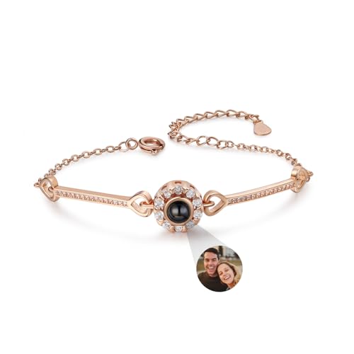 lorajewel Foto Armband mit Herz Personalisierte Foto Projektion Armbänder Damen mit Bild Im Inneren Weihnachten Schmuck Geschenke für Frauen Familie von lorajewel