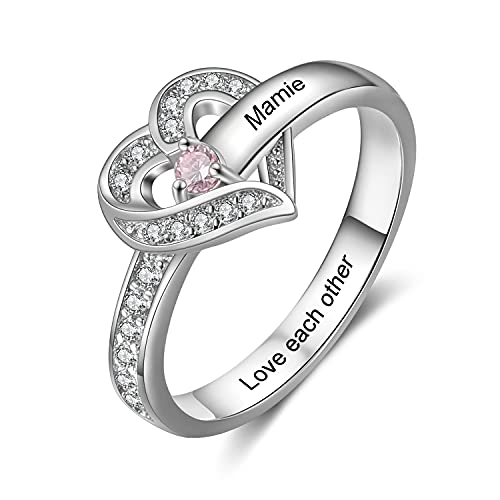 lorajewel Ring mit Gravur Damen Silber 925 Personalisierte Mutter Tochter Freundschaftsringe mit Stein für Mom Geschenk für Geburtstag (1 Stein) von lorajewel