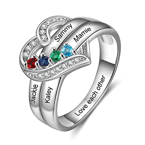 lorajewel Ring mit Gravur Damen Silber 925 Personalisierte Mutter Tochter Freundschaftsringe mit Stein für Mom Geschenk für Geburtstag (4 Steine) von lorajewel