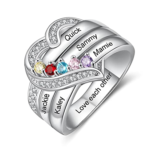 lorajewel Ring mit Gravur Damen Silber 925 Personalisierte Mutter Tochter Freundschaftsringe mit Stein für Mom Geschenk für Geburtstag (5 Steine) von lorajewel