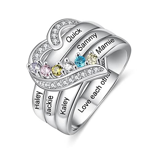 lorajewel Ring mit Gravur Damen Silber 925 Personalisierte Mutter Tochter Freundschaftsringe mit Stein für Mom Geschenk für Geburtstag (6 Steine) von lorajewel