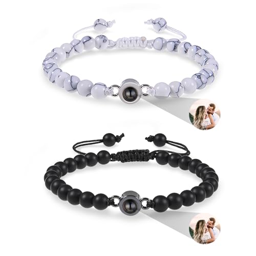 lorajewel 1/2 Stücke Personalisiert Armbänder mit Foto Projektion für Damen Herren Benutzerdefinierte Freundschaftsarmband Partnerarmband für Valentinstag Ehemann Ehefrau Freund Freundin… (#19) von lorajewel