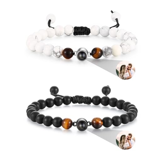 lorajewel 1/2 Stücke Personalisiert Armbänder mit Foto Projektion für Damen Herren Benutzerdefinierte Freundschaftsarmband Partnerarmband für Valentinstag Ehemann Ehefrau Freund Freundin… (#20) von lorajewel